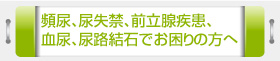 頻尿、尿失禁、前立腺疾患、血尿、尿路結石でお困りの方へ